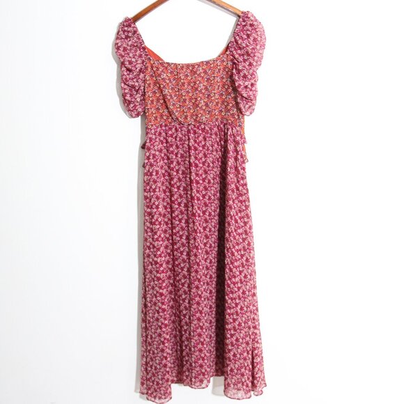 En Saison Affectionate Love Plum Purple Floral Print Ruffled Midi Dress Pleated - Picture 10 of 13